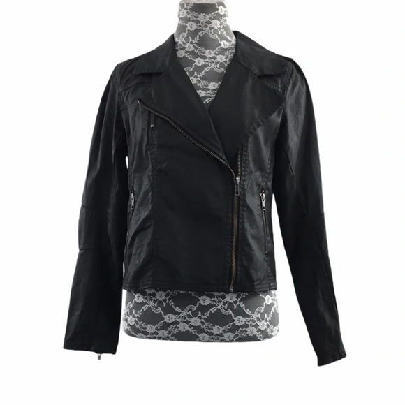 Halogen Black Front Zip‎ Cotton Biker Moto Jacket - Picture 1 of 14